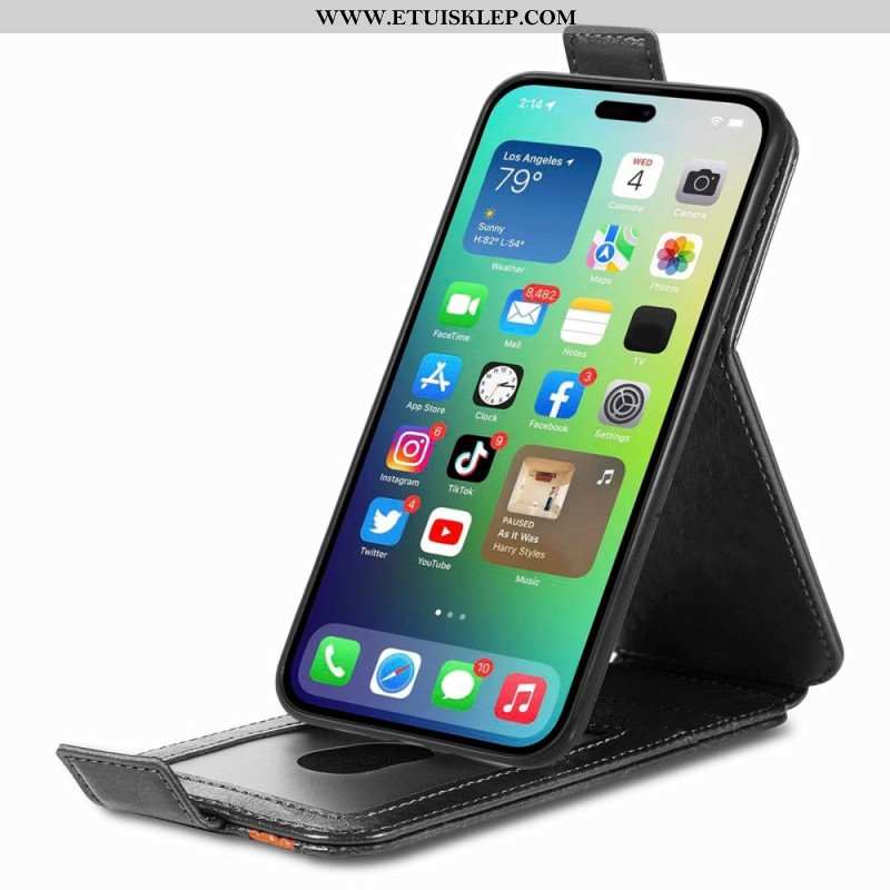 Etui Folio do iPhone 14 Pro Skórzany Futerał Pionowa Klapa Caseneo